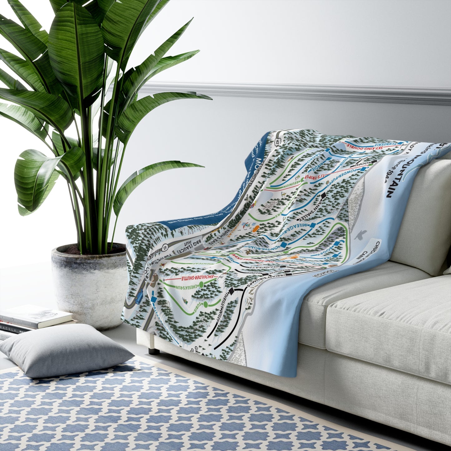 Mountain Sherpa Fleece Blanket - Cozy Custom Trail Map Design
